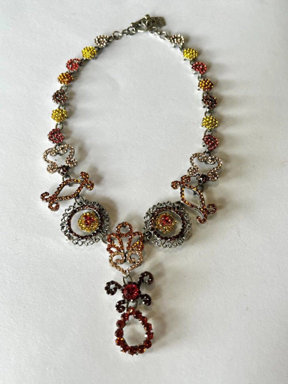 Vintage Rodrigo Otazu Amber Multicolor Rhinestone Necklace